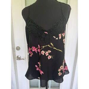 Oscar De Le Renta Y2K Pink Label Black Cherry Blossom Lace Trim Cami Sz M